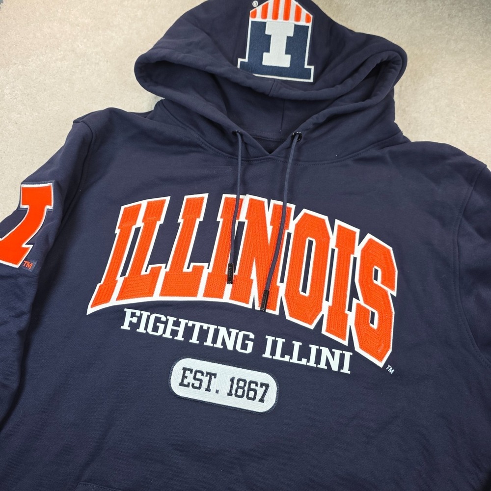 Pro Standard Hoodie Mens L Navy Blue Illinois Fighting Illini Logo City Arch NWT